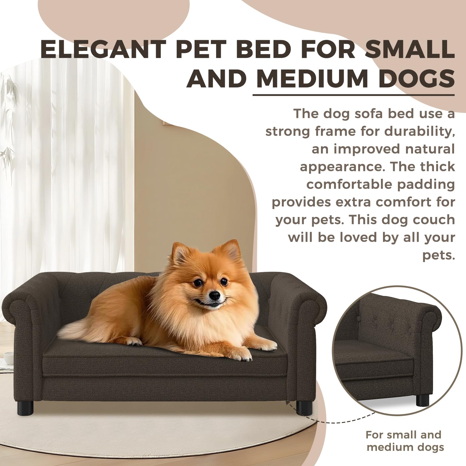 Couch For Medium Dogs Up To 50 Lbs, 29' W Memory Foam Pet Sofa With Dry Cleanable Fabric, Elevated Pet Couch Bed With Legs, 39'